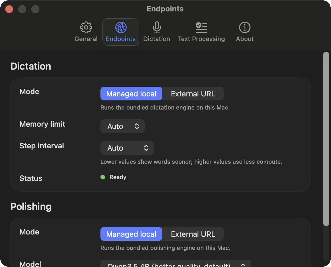 localvoxtral engine settings
